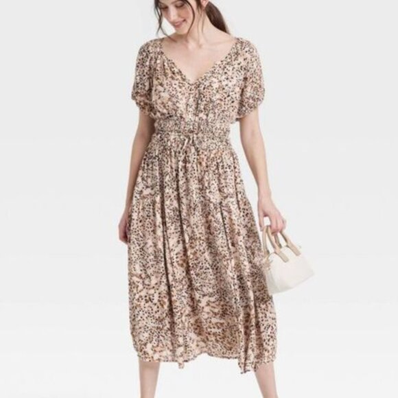 Women's Puff Short Sleeve Drop Tiered Midi A-Line Dress - Universal Thread - XL - Picture 1 of 4